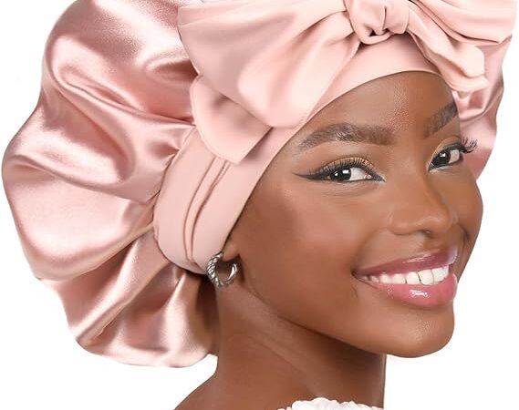 YANIBEST Silk Bonnet for Sleeping Women Satin Bonnet Double Layer Satin Lined Hair Bonnet with Tie Band Curly Hair