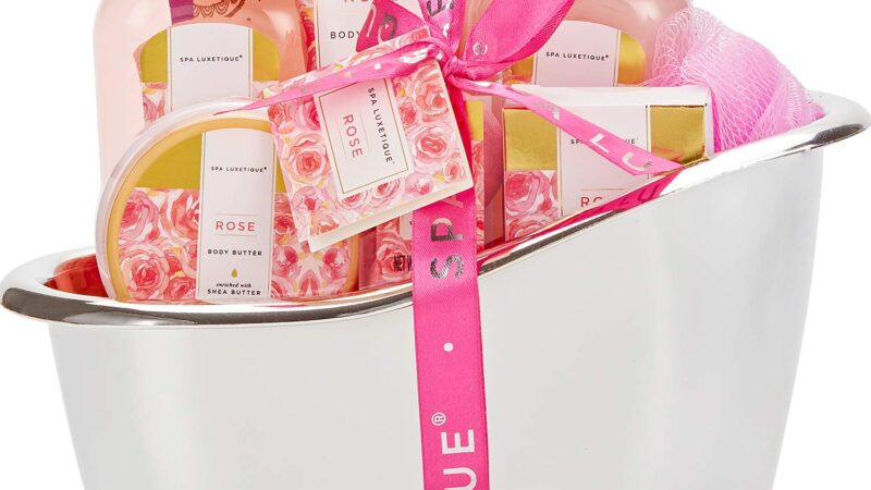 Spa luxetique Gift Set For Women, Bath Sets for Women Gift, 8 Pcs Rose Spa Basket Includes Bubble Bath, Shower Gel, Body Lotion, Birthday Spa Gifts, Mother‘s Day Gifts for Mom