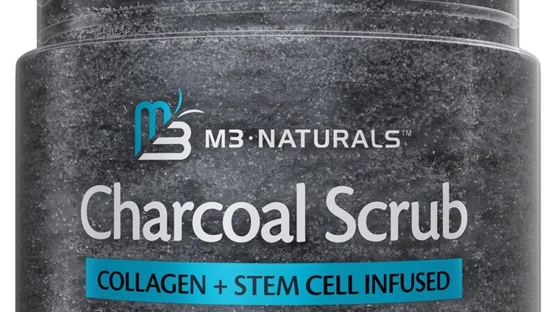 Exfoliating Charcoal Scrub with Collagen & Stem Cells – Salt Scrub for Body Toning, Cellulite, Armpit Detox, and Skin Smoothing for Face, Feet, and Body by M3 Naturals.
