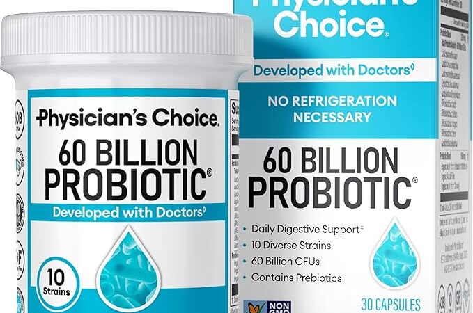 Physician’s Choice Probiotics 60 Billion CFU – 10 Strains + Organic Prebiotics – Immune, Digestive & Gut Health – Supports Occasional Constipation, Diarrhea, Gas & Bloating – for Women & Men – 30ct