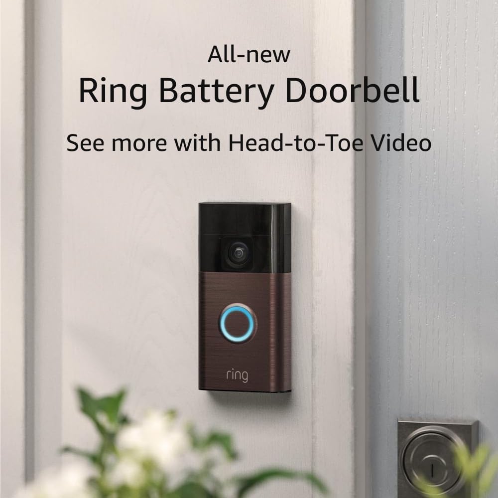 Ring Battery Doorbell — Now with 66% more coverage, Head-to-Toe Video, Live View with Two-Way Talk, and Motion Detection & Alerts (2024 release), | 2-pack | Venetian Bronze Ring Battery Doorbell — Now with 66% more coverage, Head-to-Toe Video, Live View with Two-Way Talk, and Motion Detection & Alerts (2024 release), | 2-pack | Venetian Bronze