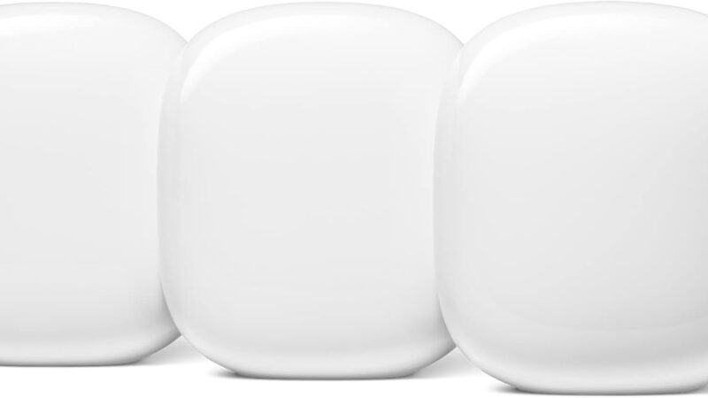 Google Nest WiFi Pro (6E) – Reliable Home Wi-Fi System with Fast Speed and Whole Home Coverage – Mesh Router – 3 Pack – Snow