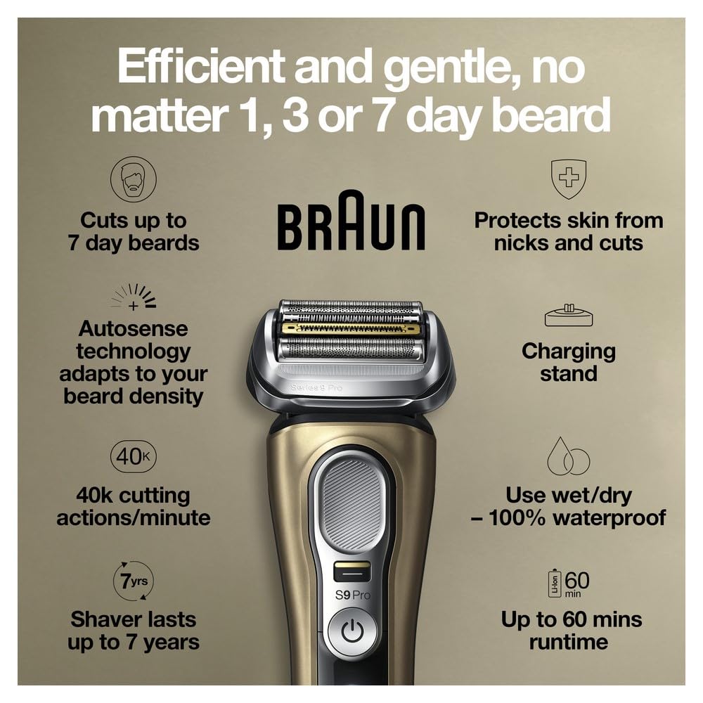 Braun Series 9 Pro 9419s Electric Shaver for Men, Wet & Dry Shave, Shaving Kit with 4+1 Head with ProLift Trimmer Braun Series 9 Pro 9419s Electric Shaver for Men, Wet & Dry Shave, Shaving Kit with 4+1 Head with ProLift Trimmer