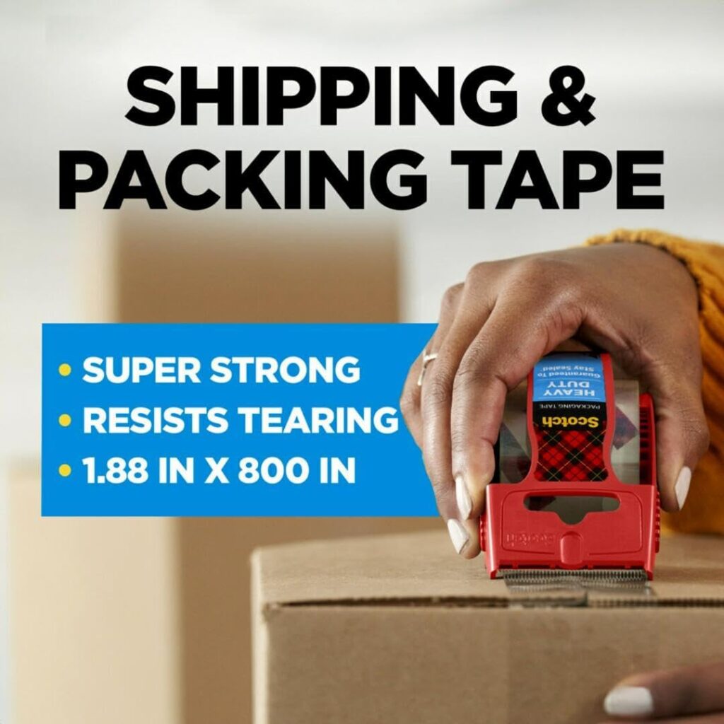 Scotch Heavy Duty Shipping and Moving Packing Tape, Clear, Packing and Moving Supplies, 1.88 in. x 22.2 yd., 6 Tape Rolls with Dispensers Scotch Heavy Duty Shipping and Moving Packing Tape, Clear, Packing and Moving Supplies, 1.88 in. x 22.2 yd., 6 Tape Rolls with Dispensers