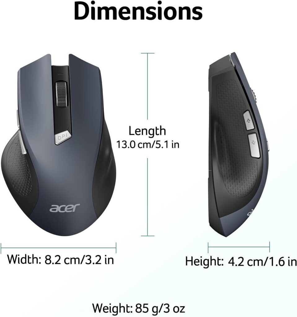 Here’s a detailed breakdown of the Acer Wireless Mouse for laptops and desktops: Here’s a detailed breakdown of the Acer Wireless Mouse for laptops and desktops: