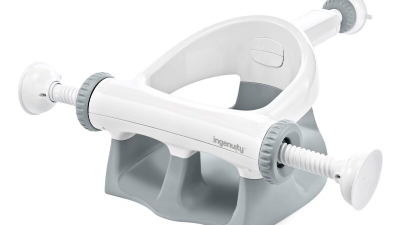 Ingenuity My Bath Seat for Sit-Up Baby Bathing, Sure & Secure Suction Cups, ASTM Safety Tested & Approved, Backrest for Assisted Sitting, Easy Setup & Storage, Gray