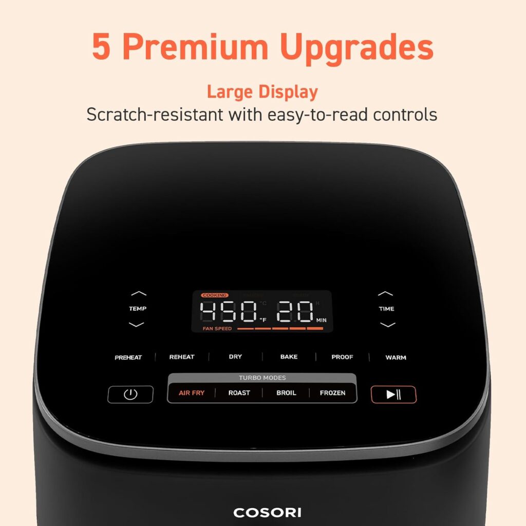 COSORI TurboBlaze Air Fryer: COSORI Air Fryer 9-in-1, Compact & Large 6-Qt, Fast Turbo Modes, 90–450°F Precise Heat for Even Results, Up to 95% Less Oil*, Roast, Bake, Dry, Reheat, Frozen, Broil, Proof, 120V, TurboBlaze, Grey COSORI TurboBlaze Air Fryer: COSORI Air Fryer 9-in-1, Compact & Large 6-Qt, Fast Turbo Modes, 90–450°F Precise Heat for Even Results, Up to 95% Less Oil*, Roast, Bake, Dry, Reheat, Frozen, Broil, Proof, 120V, TurboBlaze, Grey