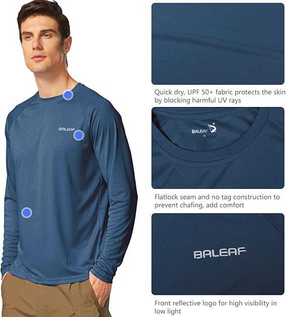 Baleaf Men's Sun Protection Shirts UV SPF UPF 50+ Long Sleeve Rash Guard Fishing Running Quick Dry Lightweight Baleaf Men's Sun Protection Shirts UV SPF UPF 50+ Long Sleeve Rash Guard Fishing Running Quick Dry Lightweight