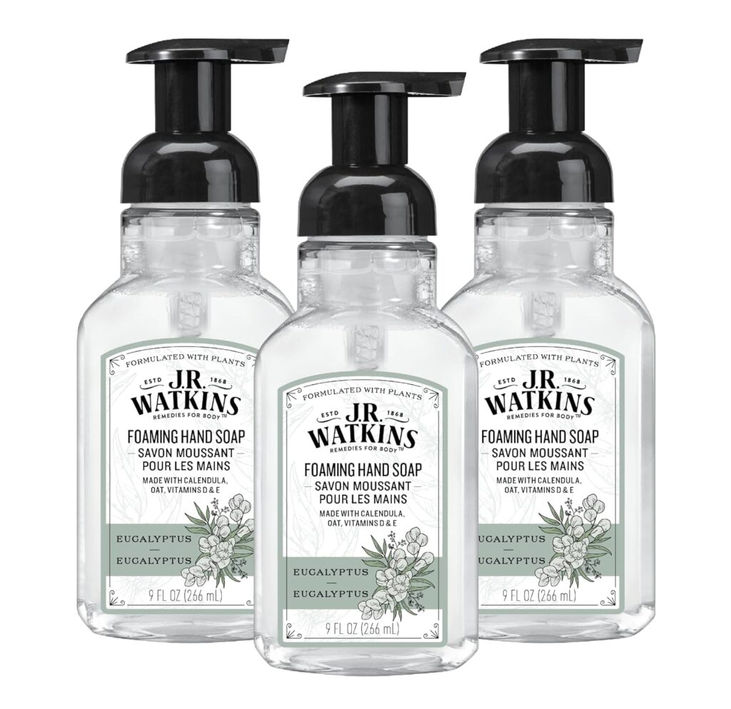 J.R. Watkins Foaming Hand Soap Pump with Dispenser, Moisturizing Hand Soap Foam, Alcohol-Free, Cruelty-Free, , Use for Kitchen or Bathroom, Eucalyptus, 9 fl oz,3 Pack J.R. Watkins Foaming Hand Soap Pump with Dispenser, Moisturizing Hand Soap Foam, Alcohol-Free, Cruelty-Free, , Use for Kitchen or Bathroom, Eucalyptus, 9 fl oz,3 Pack