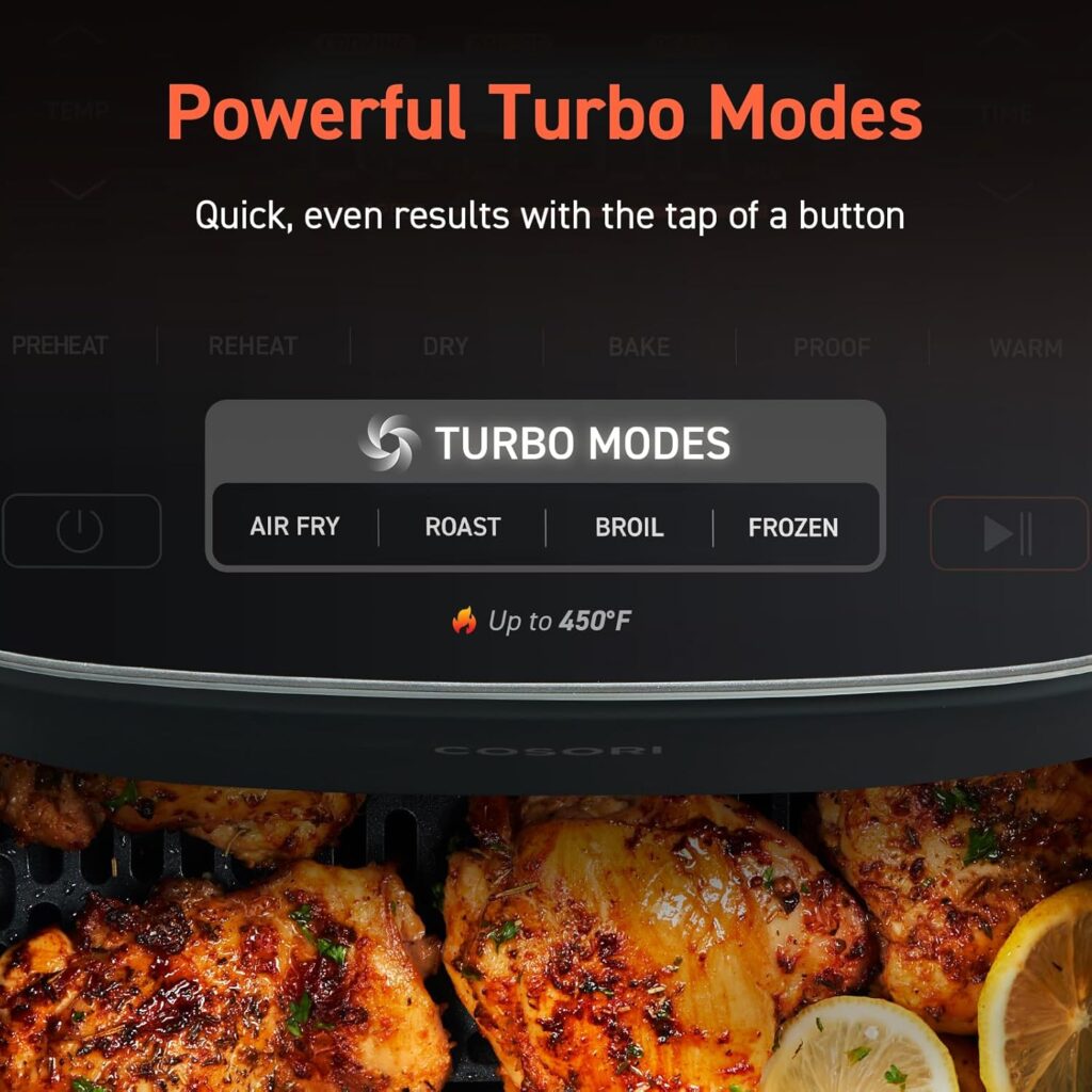 COSORI TurboBlaze Air Fryer: COSORI Air Fryer 9-in-1, Compact & Large 6-Qt, Fast Turbo Modes, 90–450°F Precise Heat for Even Results, Up to 95% Less Oil*, Roast, Bake, Dry, Reheat, Frozen, Broil, Proof, 120V, TurboBlaze, Grey COSORI TurboBlaze Air Fryer: COSORI Air Fryer 9-in-1, Compact & Large 6-Qt, Fast Turbo Modes, 90–450°F Precise Heat for Even Results, Up to 95% Less Oil*, Roast, Bake, Dry, Reheat, Frozen, Broil, Proof, 120V, TurboBlaze, Grey