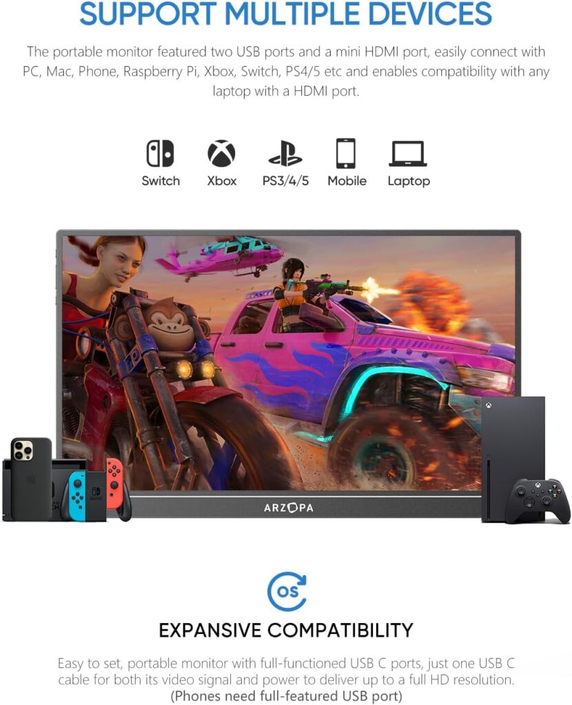 ARZOPA 16.1'' 144Hz Portable Gaming Monitor, 106% sRGB 1080P FHD Kickstand Portable Monitor with HDR, Ultra Slim, Eye Care, External Second Screen for Laptop, PC, PS5, Mac, Xbox-Z1FC ARZOPA 16.1'' 144Hz Portable Gaming Monitor, 106% sRGB 1080P FHD Kickstand Portable Monitor with HDR, Ultra Slim, Eye Care, External Second Screen for Laptop, PC, PS5, Mac, Xbox-Z1FC
