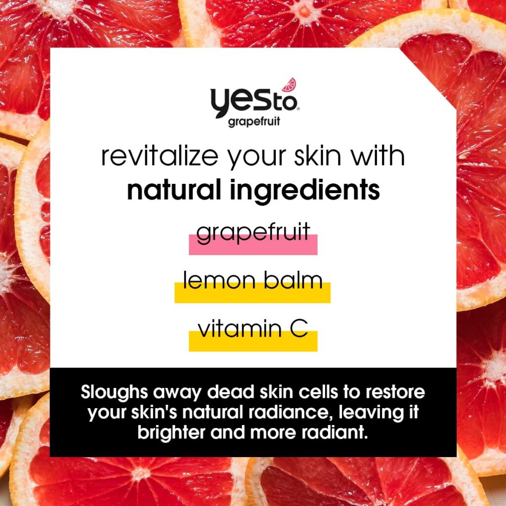 Yes To Grapefruit Daily Facial Scrub & Cleanser, Exfoliating & Restoring Cleanser That Enhances Skins Radiance, With Antioxidants, Lemon Balm Extract, & Vitamin C, Natural, Vegan & Cruelty Free, 4 Oz Yes To Grapefruit Daily Facial Scrub & Cleanser, Exfoliating & Restoring Cleanser That Enhances Skins Radiance, With Antioxidants, Lemon Balm Extract, & Vitamin C, Natural, Vegan & Cruelty Free, 4 Oz