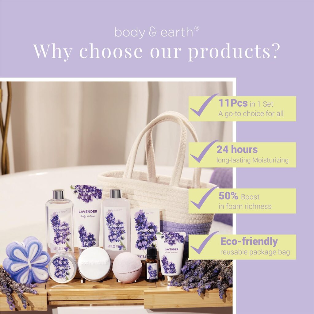 Spa Gift Baskets for Women - Body & Earth 11-Piece Lavender Spa Gift Basket with Bubble Bath, Shower Gel, Body Lotion, Birthday Gifts for Women, Spa Kit for Mom Gifts, Purple Gifts Spa Gift Baskets for Women - Body & Earth 11-Piece Lavender Spa Gift Basket with Bubble Bath, Shower Gel, Body Lotion, Birthday Gifts for Women, Spa Kit for Mom Gifts, Purple Gifts