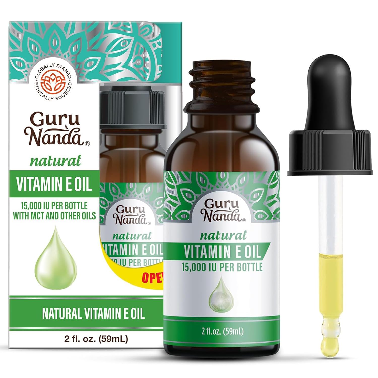 Guru Nanda Vitamin E Oil, 2 Fl Oz Pure & Natural, 15,000 IU per Bottle, for Skin, Hair, Face, Nails & Scars, With Coconut Oil to Help Nourish & Moisture, Non-GMO & Vegan Guru Nanda Vitamin E Oil, 2 Fl Oz Pure & Natural, 15,000 IU per Bottle, for Skin, Hair, Face, Nails & Scars, With Coconut Oil to Help Nourish & Moisture, Non-GMO & Vegan