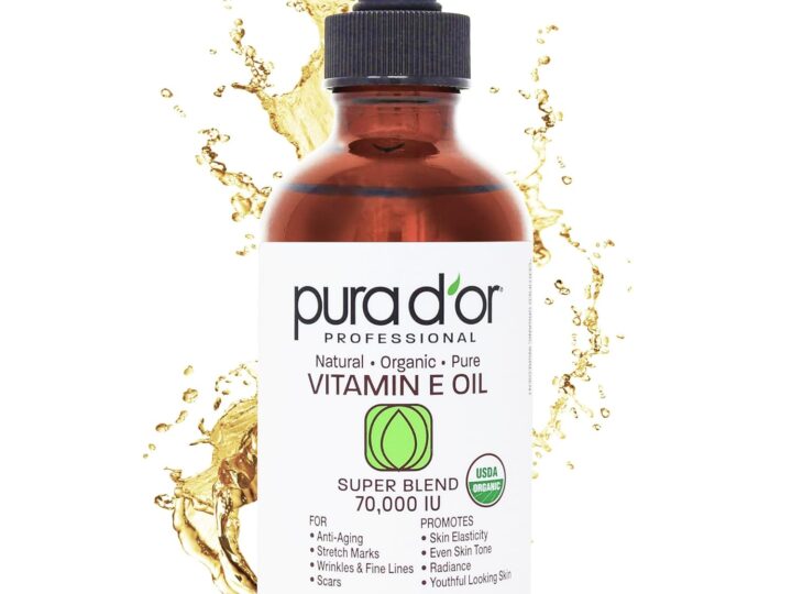 PURA D’OR 4 Oz ORGANIC Vitamin E Oil Blend 70,000 IU – 100% Natural Hexane Free, Sweet Almond, Apricot, Jojoba, Argan, Rosehip, Sunflower & Avocado Bath Oil For Scars, Skin, Face & Full Body