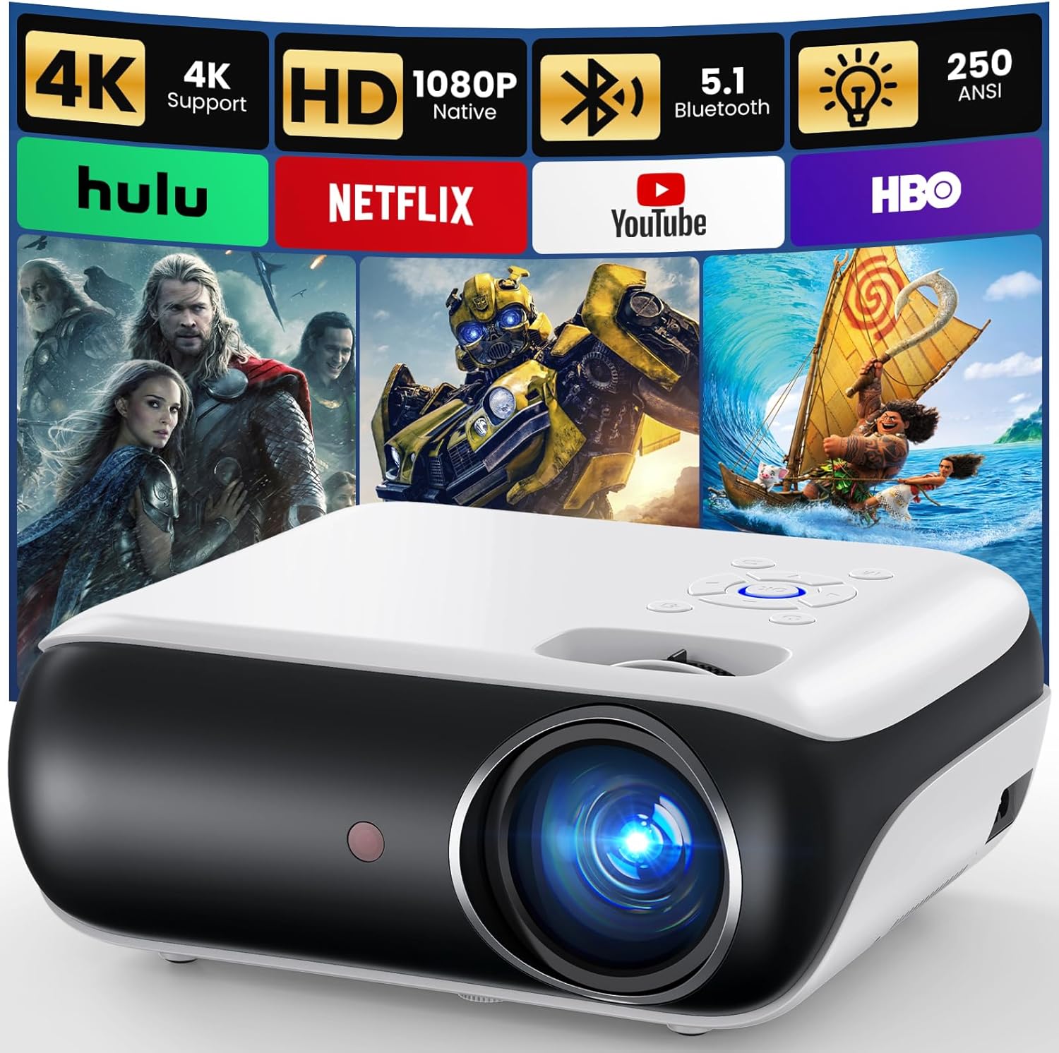 HAPPRUN Native 1080P Bluetooth Projector, Full HD Portable Outdoor Movie Projector with Built-in Speaker, Compatible with Smartphone, HDMI, USB, AV, Fire Stick, PS5 for Home, Bedroom, Outdoor Use HAPPRUN Native 1080P Bluetooth Projector, Full HD Portable Outdoor Movie Projector with Built-in Speaker, Compatible with Smartphone, HDMI, USB, AV, Fire Stick, PS5 for Home, Bedroom, Outdoor Use