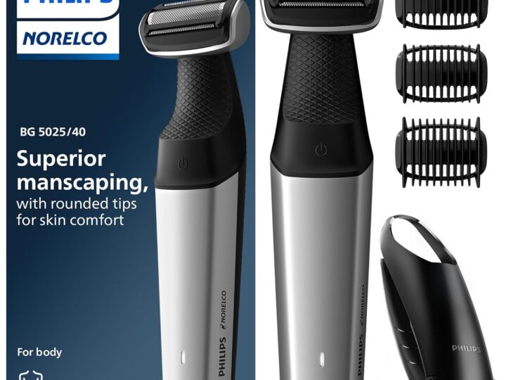 Philips Bodygroom Series 5000, Showerproof Groin and Body Trimmer, Close and Comfortable Shave, Complete Body Grooming Including Back, 60 Min. Runtime, Model BG5025/40