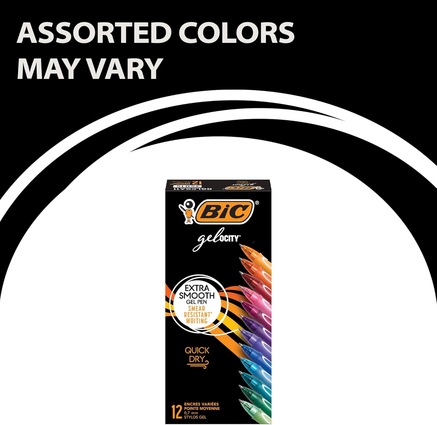 BIC Gelocity Quick Dry Gel Pens – Medium Point (0.7mm), 12-Count Assorted Colors BIC Gelocity Quick Dry Gel Pens – Medium Point (0.7mm), 12-Count Assorted Colors
