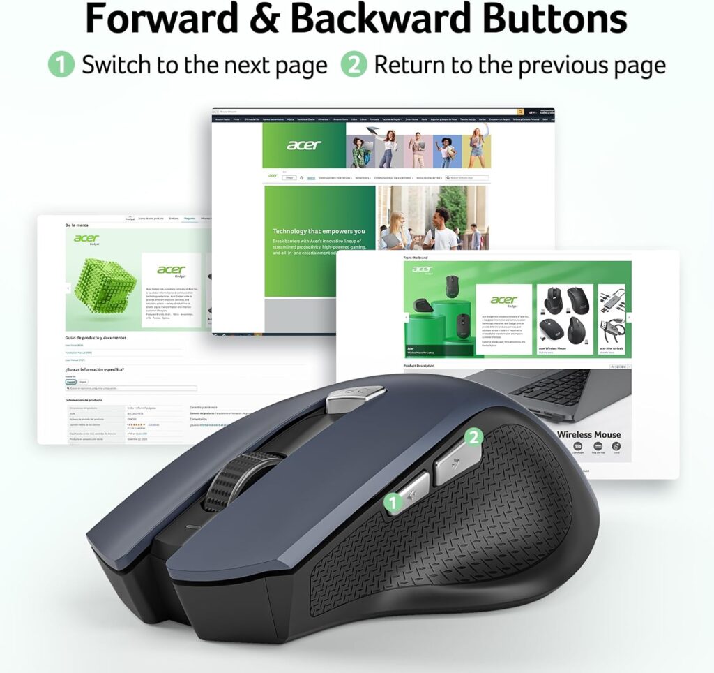 Here’s a detailed breakdown of the Acer Wireless Mouse for laptops and desktops: Here’s a detailed breakdown of the Acer Wireless Mouse for laptops and desktops: