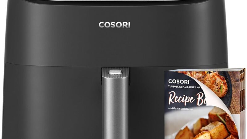 COSORI TurboBlaze Air Fryer: COSORI Air Fryer 9-in-1, Compact & Large 6-Qt, Fast Turbo Modes, 90–450°F Precise Heat for Even Results, Up to 95% Less Oil*, Roast, Bake, Dry, Reheat, Frozen, Broil, Proof, 120V, TurboBlaze, Grey