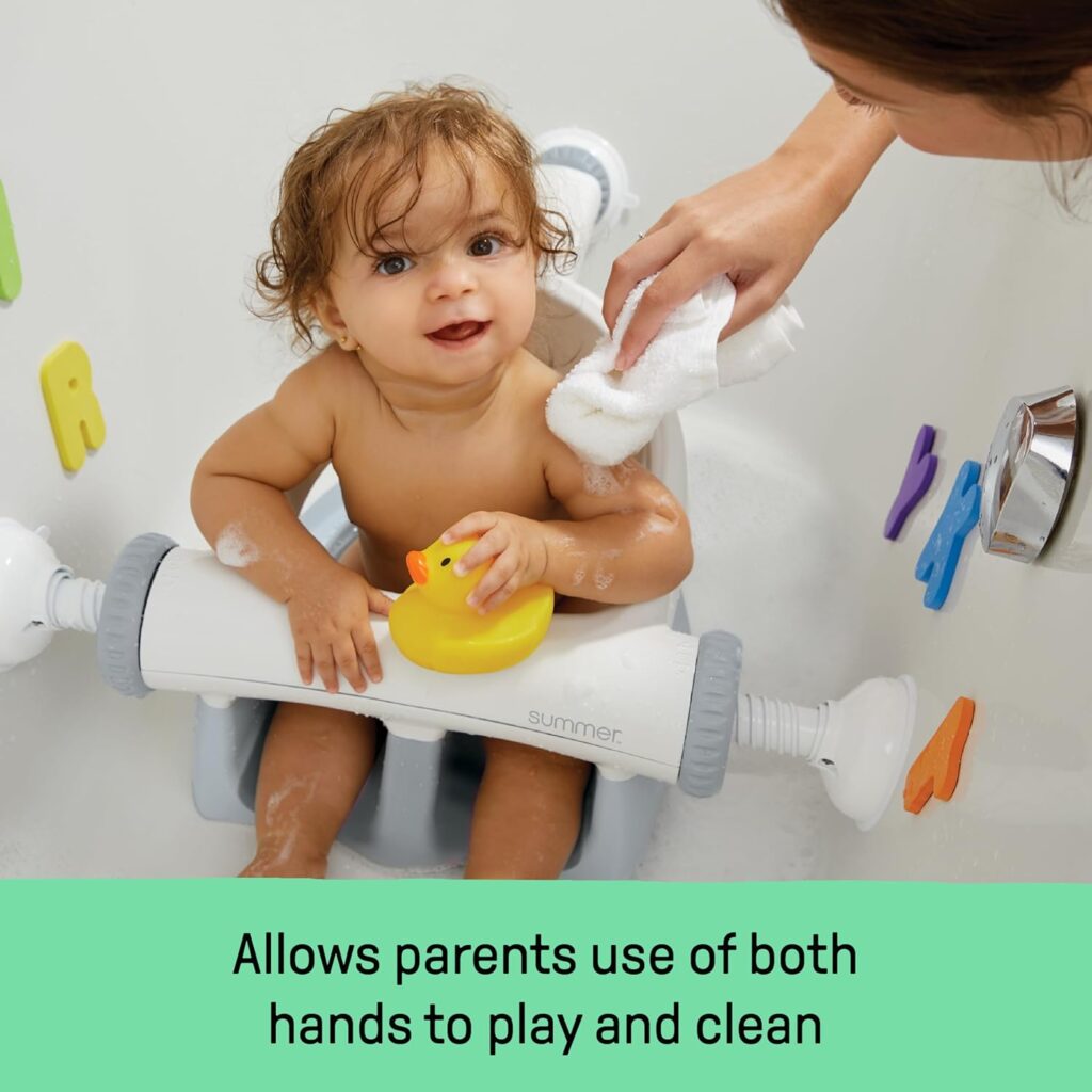 Ingenuity My Bath Seat for Sit-Up Baby Bathing, Sure & Secure Suction Cups, ASTM Safety Tested & Approved, Backrest for Assisted Sitting, Easy Setup & Storage, Gray