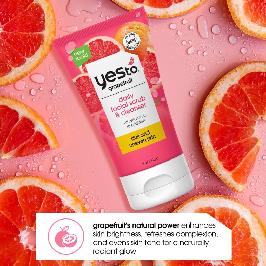 Yes To Grapefruit Daily Facial Scrub & Cleanser, Exfoliating & Restoring Cleanser That Enhances Skins Radiance, With Antioxidants, Lemon Balm Extract, & Vitamin C, Natural, Vegan & Cruelty Free, 4 Oz Yes To Grapefruit Daily Facial Scrub & Cleanser, Exfoliating & Restoring Cleanser That Enhances Skins Radiance, With Antioxidants, Lemon Balm Extract, & Vitamin C, Natural, Vegan & Cruelty Free, 4 Oz