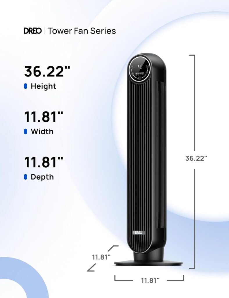 Dreo Nomad One Tower Fan for Bedroom, 25ft/s Velocity 28dB Quiet Floor Fan, 90° Oscillating Fans for Indoors with 4 Speeds, 4 Modes, 8H Timer, Bladeless Standing Fan, Black, Nomad One (DR-HTF007) Dreo Nomad One Tower Fan for Bedroom, 25ft/s Velocity 28dB Quiet Floor Fan, 90° Oscillating Fans for Indoors with 4 Speeds, 4 Modes, 8H Timer, Bladeless Standing Fan, Black, Nomad One (DR-HTF007)