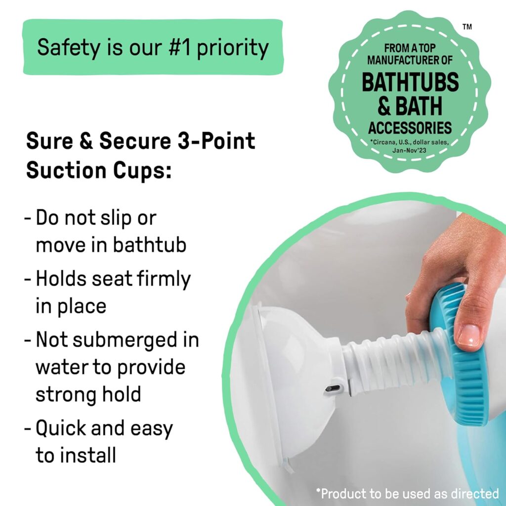 Ingenuity My Bath Seat for Sit-Up Baby Bathing, Sure & Secure Suction Cups, ASTM Safety Tested & Approved, Backrest for Assisted Sitting, Easy Setup & Storage, Gray