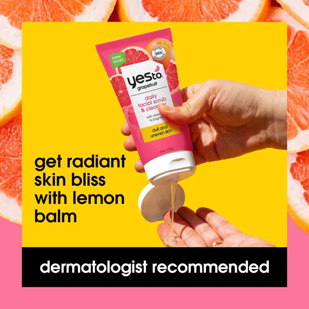 Yes To Grapefruit Daily Facial Scrub & Cleanser, Exfoliating & Restoring Cleanser That Enhances Skins Radiance, With Antioxidants, Lemon Balm Extract, & Vitamin C, Natural, Vegan & Cruelty Free, 4 Oz Yes To Grapefruit Daily Facial Scrub & Cleanser, Exfoliating & Restoring Cleanser That Enhances Skins Radiance, With Antioxidants, Lemon Balm Extract, & Vitamin C, Natural, Vegan & Cruelty Free, 4 Oz
