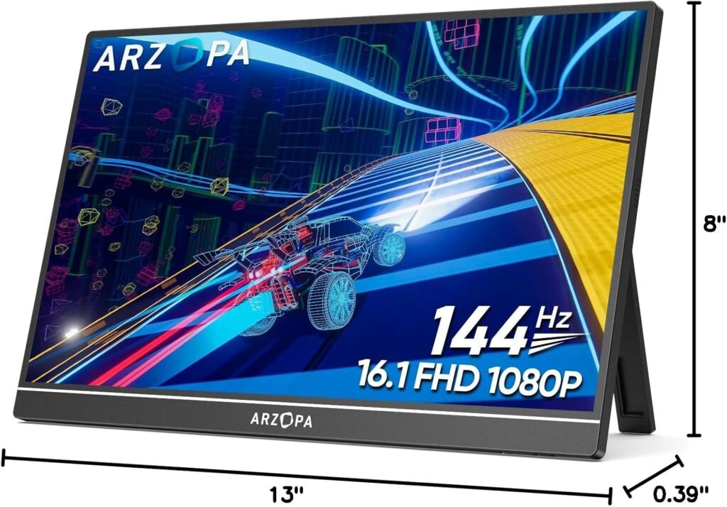 ARZOPA 16.1'' 144Hz Portable Gaming Monitor, 106% sRGB 1080P FHD Kickstand Portable Monitor with HDR, Ultra Slim, Eye Care, External Second Screen for Laptop, PC, PS5, Mac, Xbox-Z1FC ARZOPA 16.1'' 144Hz Portable Gaming Monitor, 106% sRGB 1080P FHD Kickstand Portable Monitor with HDR, Ultra Slim, Eye Care, External Second Screen for Laptop, PC, PS5, Mac, Xbox-Z1FC