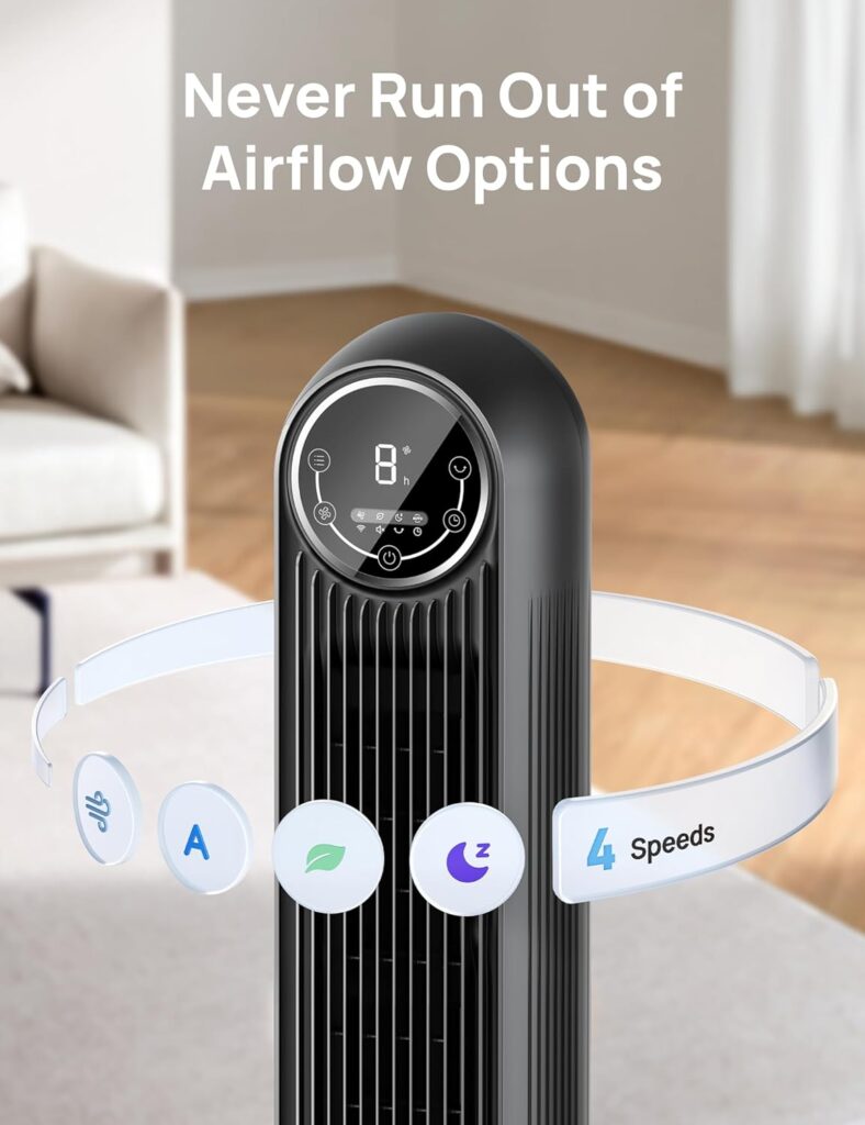 Dreo Nomad One Tower Fan for Bedroom, 25ft/s Velocity 28dB Quiet Floor Fan, 90° Oscillating Fans for Indoors with 4 Speeds, 4 Modes, 8H Timer, Bladeless Standing Fan, Black, Nomad One (DR-HTF007) Dreo Nomad One Tower Fan for Bedroom, 25ft/s Velocity 28dB Quiet Floor Fan, 90° Oscillating Fans for Indoors with 4 Speeds, 4 Modes, 8H Timer, Bladeless Standing Fan, Black, Nomad One (DR-HTF007)