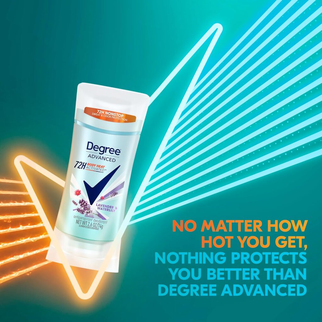 Degree Advanced Protection Antiperspirant Deodorant Lavender & Waterlily for 72-Hour Sweat & Odor Control for Women, with Body Heat Activated Technology, 2.6 oz Degree Advanced Protection Antiperspirant Deodorant Lavender & Waterlily for 72-Hour Sweat & Odor Control for Women, with Body Heat Activated Technology, 2.6 oz