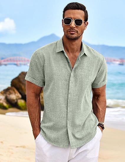 The COOFANDY Men's Linen Shirt is a stylish and breathable short-sleeve option perfect for casual, beach, or summer wedding occasions. Here’s a detailed breakdown of its features: The COOFANDY Men's Linen Shirt is a stylish and breathable short-sleeve option perfect for casual, beach, or summer wedding occasions. Here’s a detailed breakdown of its features: