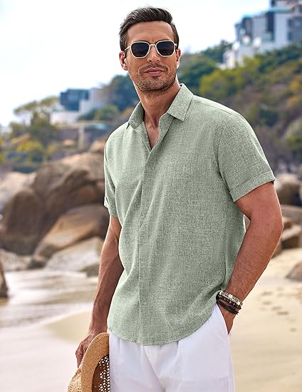 The COOFANDY Men's Linen Shirt is a stylish and breathable short-sleeve option perfect for casual, beach, or summer wedding occasions. Here’s a detailed breakdown of its features: The COOFANDY Men's Linen Shirt is a stylish and breathable short-sleeve option perfect for casual, beach, or summer wedding occasions. Here’s a detailed breakdown of its features: