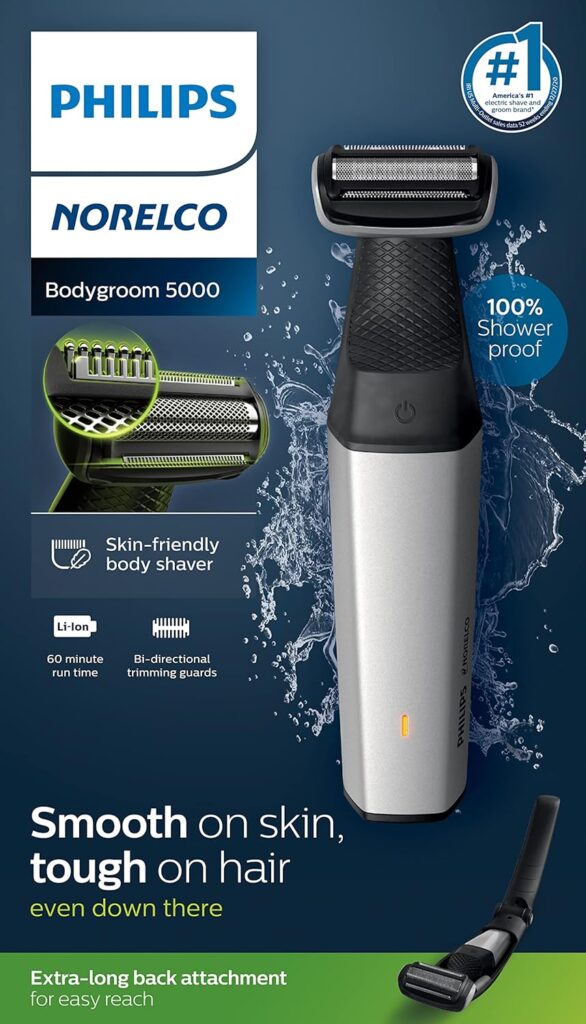Philips Bodygroom Series 5000, Showerproof Groin and Body Trimmer, Close and Comfortable Shave, Complete Body Grooming Including Back, 60 Min. Runtime, Model BG5025/40 Philips Bodygroom Series 5000, Showerproof Groin and Body Trimmer, Close and Comfortable Shave, Complete Body Grooming Including Back, 60 Min. Runtime, Model BG5025/40