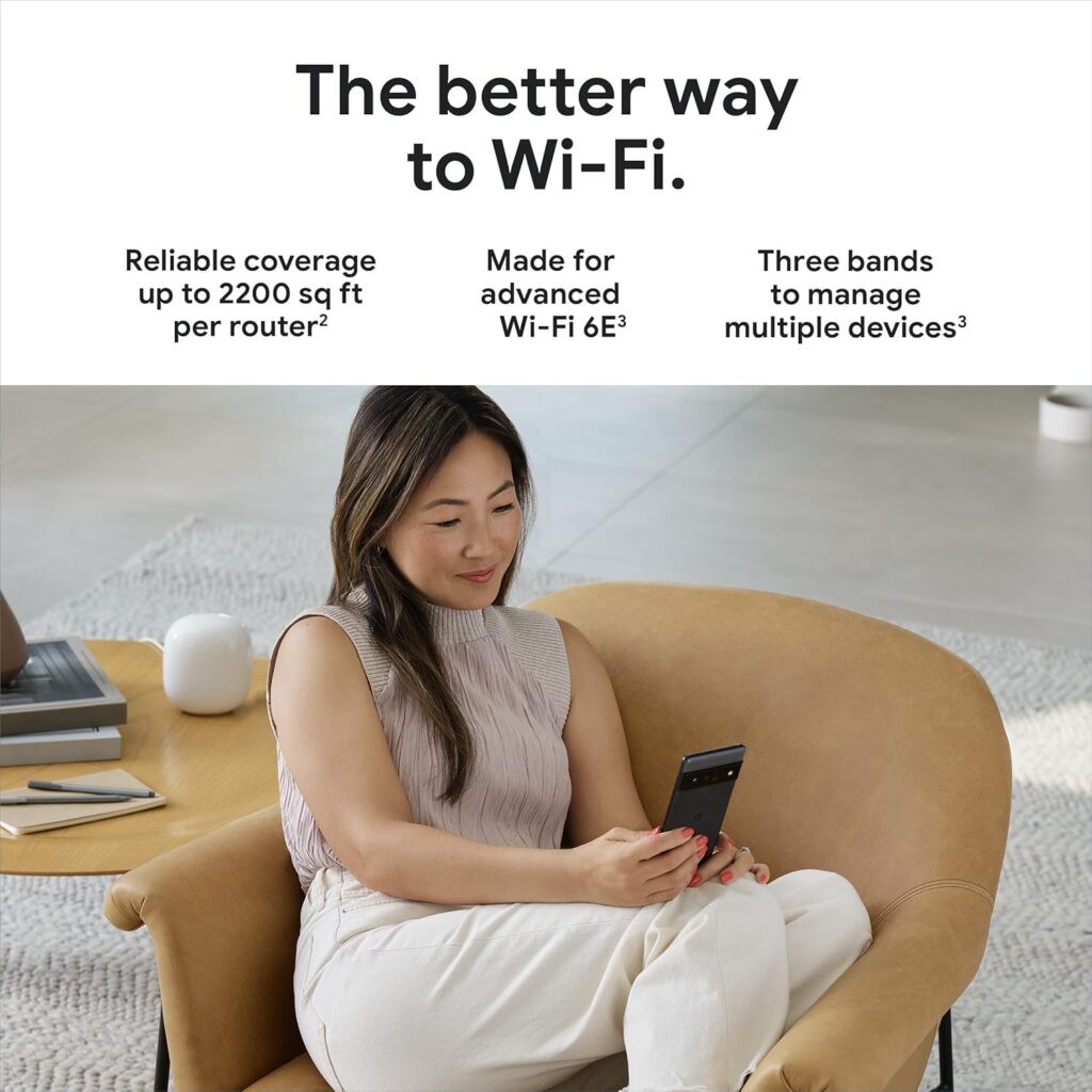Google Nest WiFi Pro (6E) - Reliable Home Wi-Fi System with Fast Speed and Whole Home Coverage - Mesh Router - 3 Pack - Snow Google Nest WiFi Pro (6E) - Reliable Home Wi-Fi System with Fast Speed and Whole Home Coverage - Mesh Router - 3 Pack - Snow