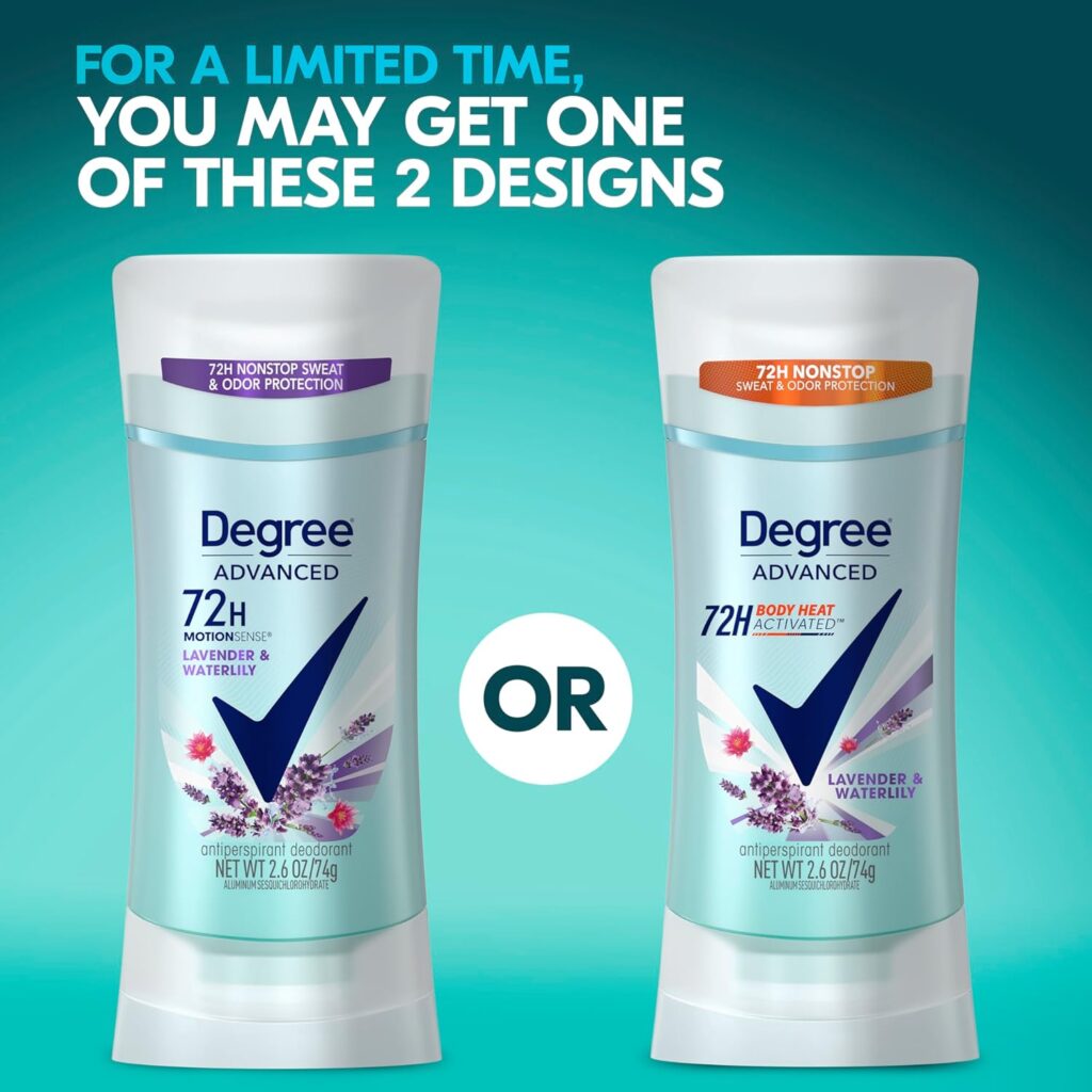Degree Advanced Protection Antiperspirant Deodorant Lavender & Waterlily for 72-Hour Sweat & Odor Control for Women, with Body Heat Activated Technology, 2.6 oz Degree Advanced Protection Antiperspirant Deodorant Lavender & Waterlily for 72-Hour Sweat & Odor Control for Women, with Body Heat Activated Technology, 2.6 oz