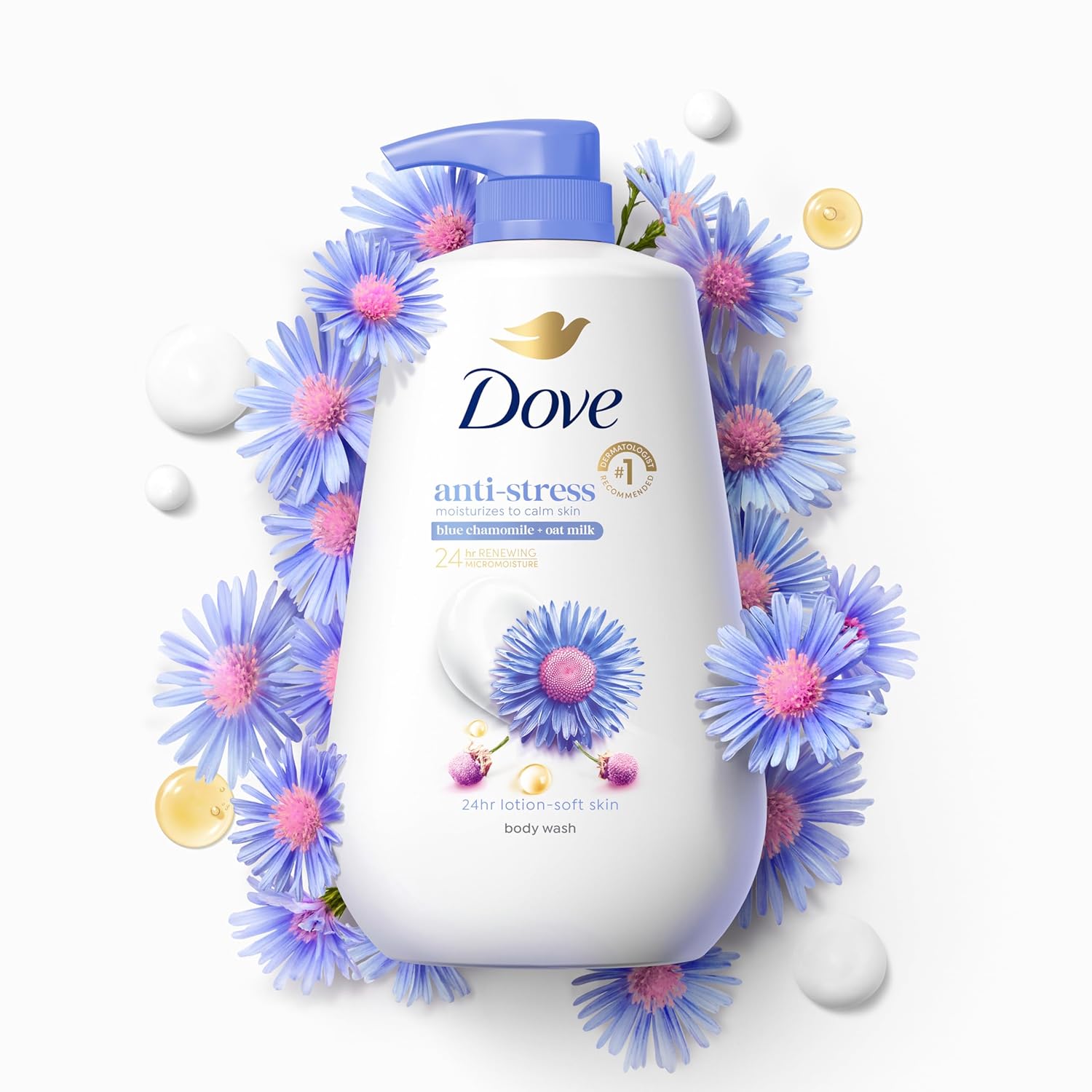Dove Body Wash with Pump 3 Count Anti-Stress Blue Chamomile & Oat Milk, for 24hr Lotion-Soft Skin Moisturizing Skin Cleanser with No Sulfates No Parabens Dove Body Wash with Pump 3 Count Anti-Stress Blue Chamomile & Oat Milk, for 24hr Lotion-Soft Skin Moisturizing Skin Cleanser with No Sulfates No Parabens