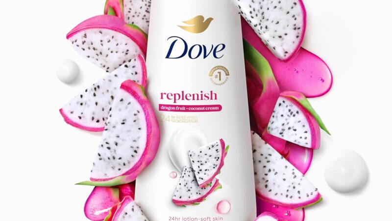 Dove Body Wash 4 Count for 24hr Lotion-Soft Skin Replenish Dragon Fruit and Coconut Cream Moisturizing Skin Cleanser with No Sulfates No Parabens