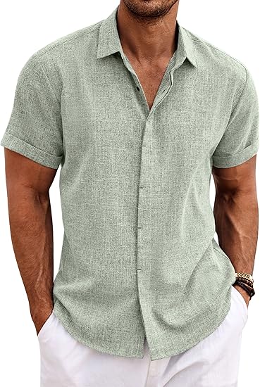 The COOFANDY Men's Linen Shirt is a stylish and breathable short-sleeve option perfect for casual, beach, or summer wedding occasions. Here’s a detailed breakdown of its features: The COOFANDY Men’s Linen Shirt is a stylish and breathable short-sleeve option perfect for casual, beach, or summer wedding occasions. Here’s a detailed breakdown of its features: