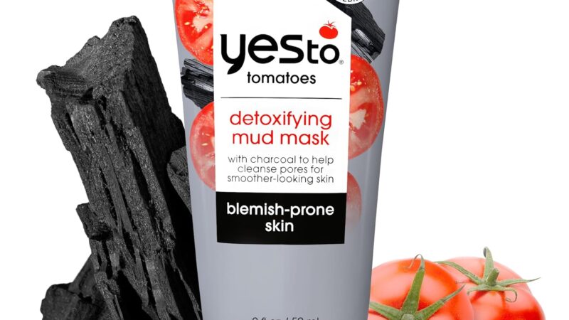 Yes To Tomatoes Clear Skin Detoxifying Charcoal Mud Mask For Acne Prone Skin Draw Out Impurities And Prevent Breakouts Contains Salicylic Acid 96 Natural Ingredients, Red, Tomato, 2.006 Fl Oz
