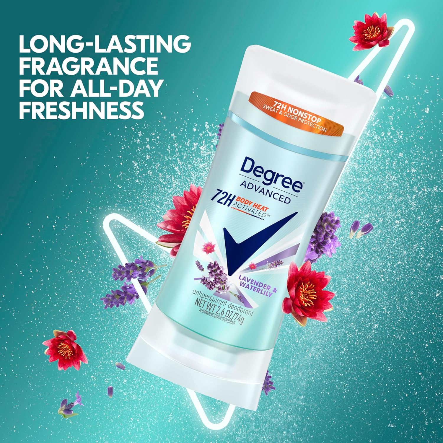 Degree Advanced Protection Antiperspirant Deodorant Lavender & Waterlily for 72-Hour Sweat & Odor Control for Women, with Body Heat Activated Technology, 2.6 oz Degree Advanced Protection Antiperspirant Deodorant Lavender & Waterlily for 72-Hour Sweat & Odor Control for Women, with Body Heat Activated Technology, 2.6 oz