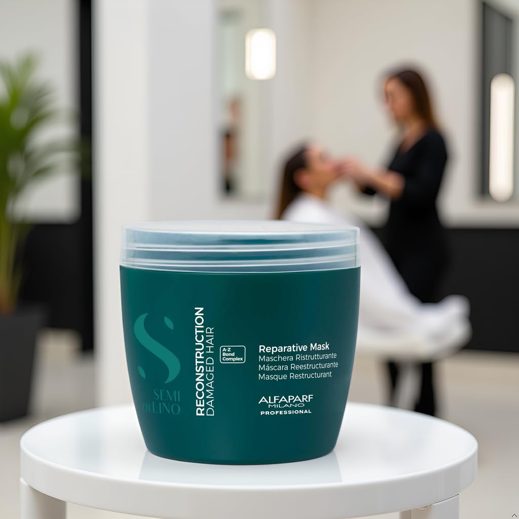 Alfaparf Milano Semi di Lino Reconstruction Reparative Mask - Color Safe Deep Conditioning Hair Mask - Damaged Hair Repair - For Medium to Thick Hair - Vegan Formula (16.9 oz)