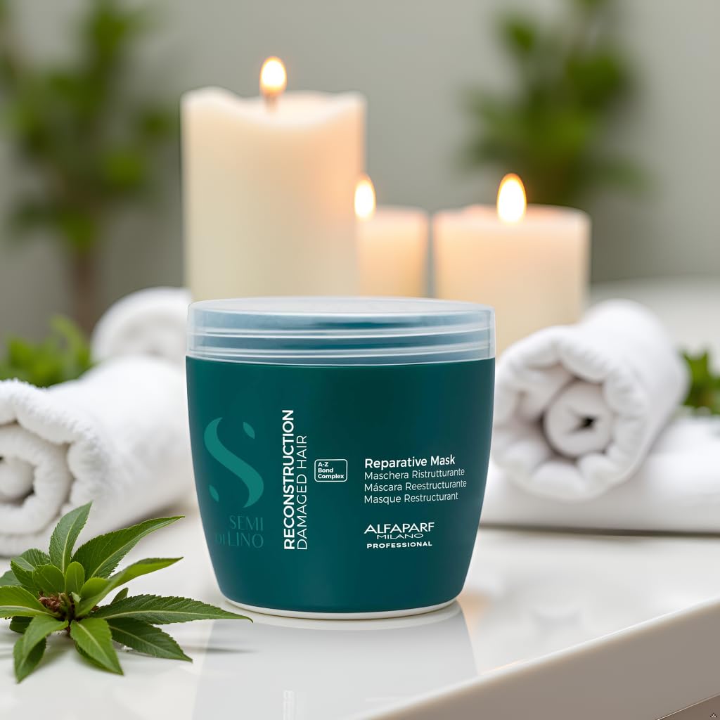 Alfaparf Milano Semi di Lino Reconstruction Reparative Mask – Color Safe Deep Conditioning Hair Mask – Damaged Hair Repair – For Medium to Thick Hair – Vegan Formula (16.9 oz)
