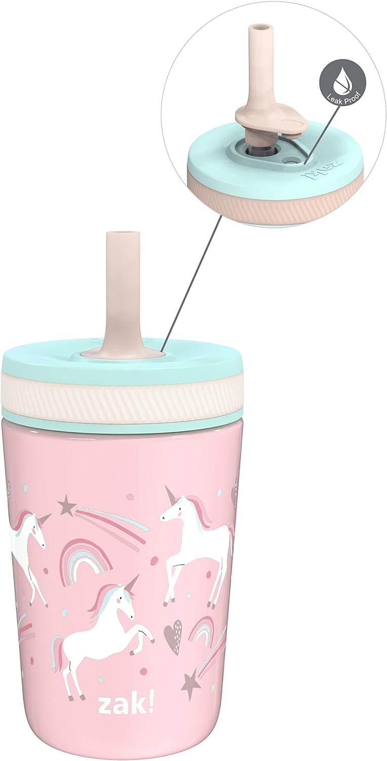 Zak Designs Kelso Toddler Cup For Travel or At Home, 12oz Vacuum Insulated Stainless Steel Sippy Cup With Leak-Proof Design is Perfect For Kids (Fanciful Unicorn)