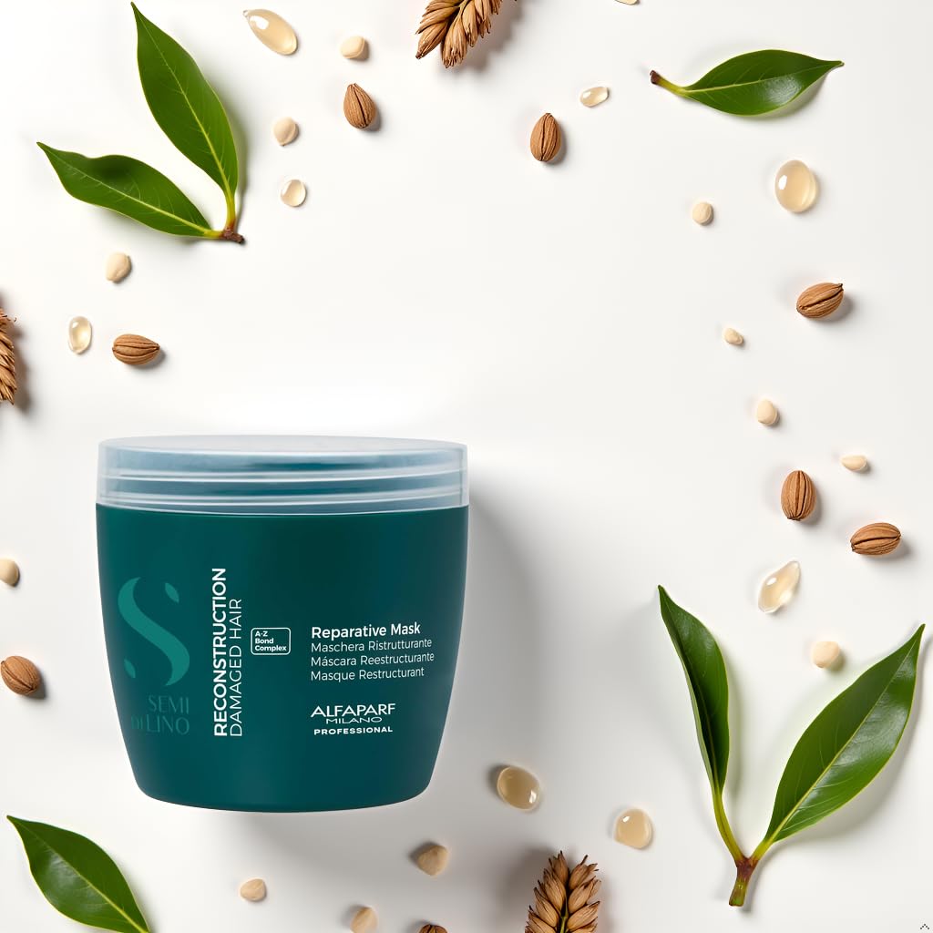 Alfaparf Milano Semi di Lino Reconstruction Reparative Mask - Color Safe Deep Conditioning Hair Mask - Damaged Hair Repair - For Medium to Thick Hair - Vegan Formula (16.9 oz)