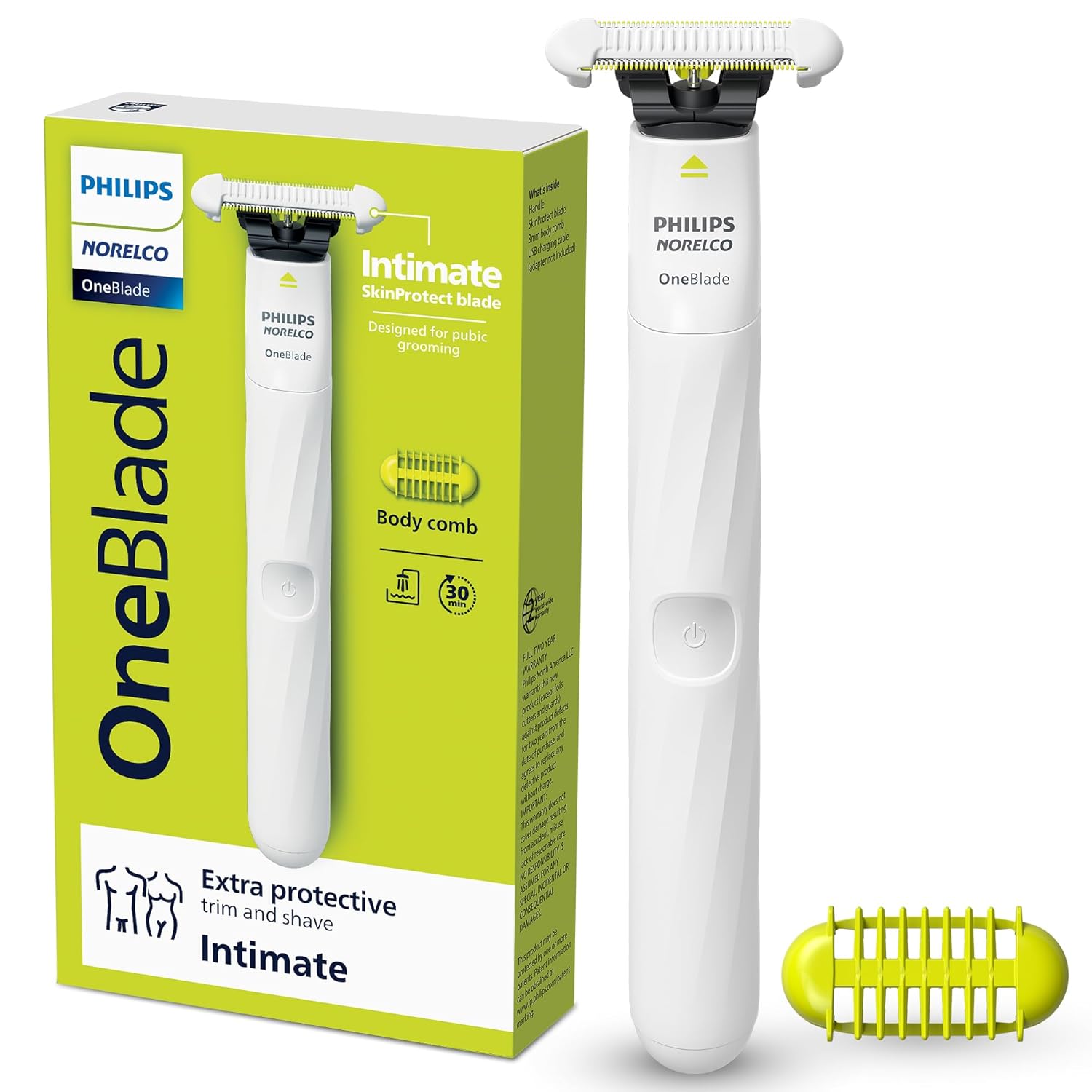 Philips Norelco OneBlade Intimate, Designed for Pubic Grooming, Trim & Shave with Extra Skin Protection, Waterproof, Model QP1924/70 Philips Norelco OneBlade Intimate, Designed for Pubic Grooming, Trim & Shave with Extra Skin Protection, Waterproof, Model QP1924/70