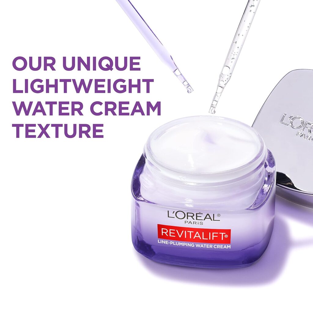 L'Oreal Paris Revitalift Moisturizer Hyaluronic Acid Water Cream with Ceramides, Deeply Hydrating, Fragrance Free 1.7 oz + Serum Sample L'Oreal Paris Revitalift Moisturizer Hyaluronic Acid Water Cream with Ceramides, Deeply Hydrating, Fragrance Free 1.7 oz + Serum Sample