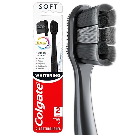 Colgate Total Active Prevention Soft Bristle Whitening Toothbrushes, Soft Toothbrush with Charcoal Infused Bristles, Helps Whiten and Reaches Deeper Along The Gumline and Between Teeth, Black, 2 Pack Colgate Total Active Prevention Soft Bristle Whitening Toothbrushes, Soft Toothbrush with Charcoal Infused Bristles, Helps Whiten and Reaches Deeper Along The Gumline and Between Teeth, Black, 2 Pack