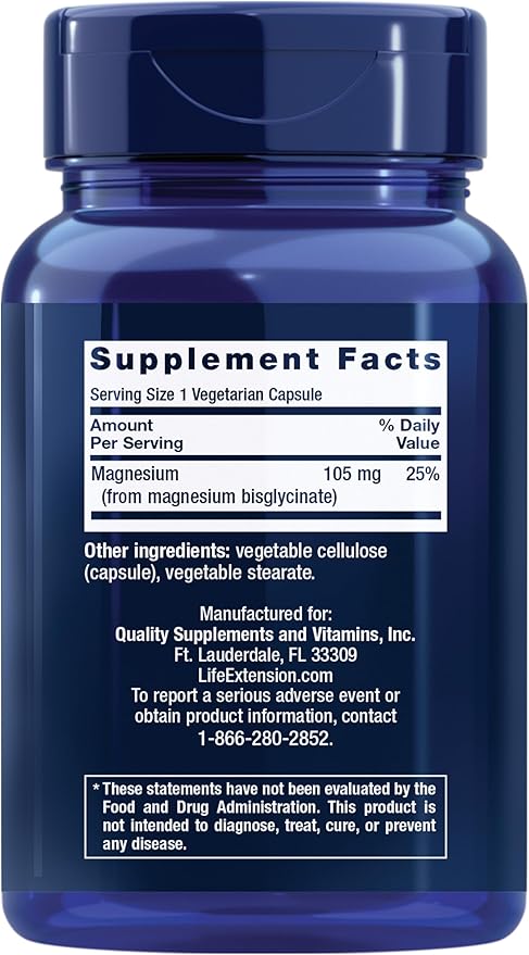 Life Extension Magnesium Glycinate, Heart Health, Bone Health, Nerve and Muscle Support, Highly absorbable, Gluten-Free, Non-GMO, Vegetarian, 90 Capsules Life Extension Magnesium Glycinate, Heart Health, Bone Health, Nerve and Muscle Support, Highly absorbable, Gluten-Free, Non-GMO, Vegetarian, 90 Capsules